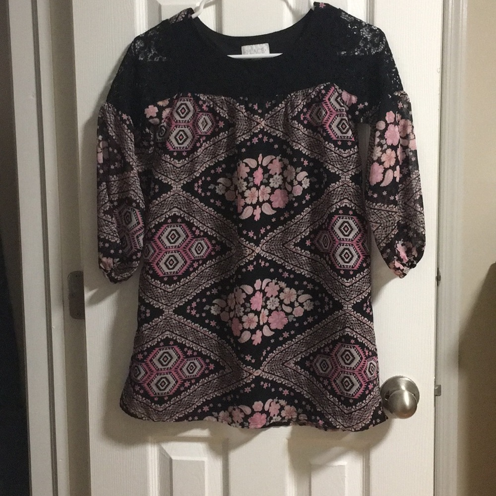 Girl's black and pink floral pattern midi dress